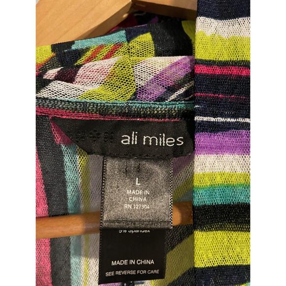 Ali Miles Cardigan Womens Large Multicolor Open Front Stripe Lightweight Sheer - Picture 4 of 9